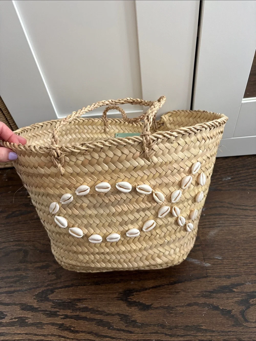 Handwoven Natural Straw Tote with Shell Accent - Natural